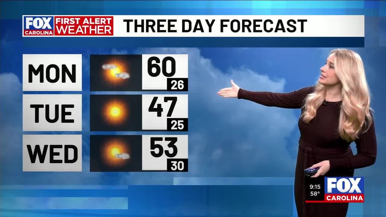 Clouds and scattered showers Monday morning ahead of cold front - YouTube