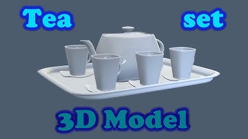 White Porcelain Tea Set 3D model. Modeled in Blender.