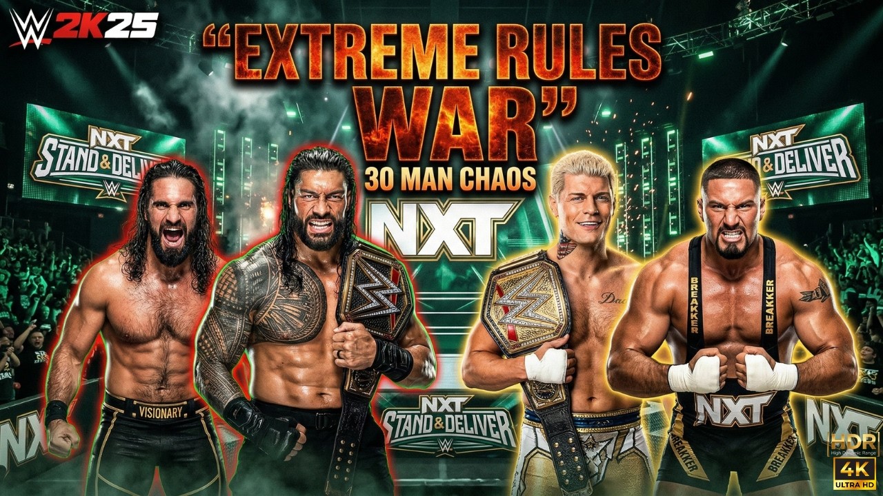 Roman Reigns vs Cody Rhodes vs Seth Rollins vs Bron Breakker! Extreme Rules | WWE 2K25