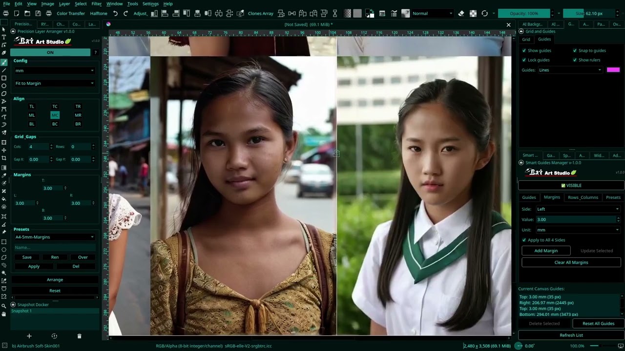 Precision Layer Arranger: Arranging layers with Smart Guides  in Krita on Linux, Ubuntu Studio-Part1