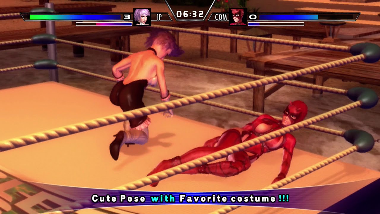 Rumble Roses XX queens match Noble Rose vs Evil Rose (original outfits)