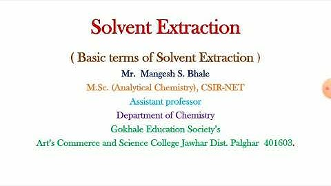 Solvent Extraction lecture no. 01