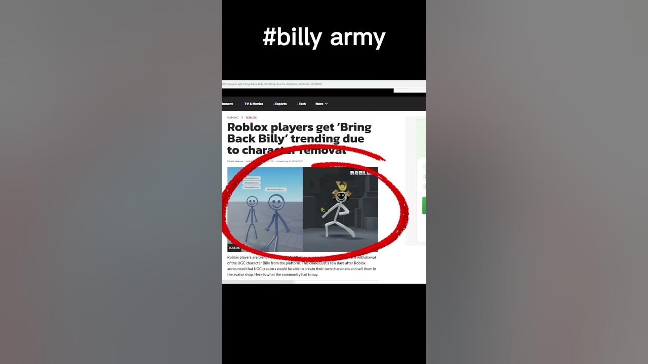 Roblox players get 'Bring Back Billy' trending due to character