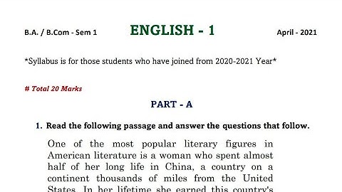 B.Com/B.A. 1st Year // English (Language) Paper // University of Madras // 2021 PYQ