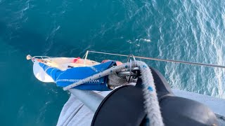 Risky offshore Solo mast climb while sailing and exploring more sea caves.