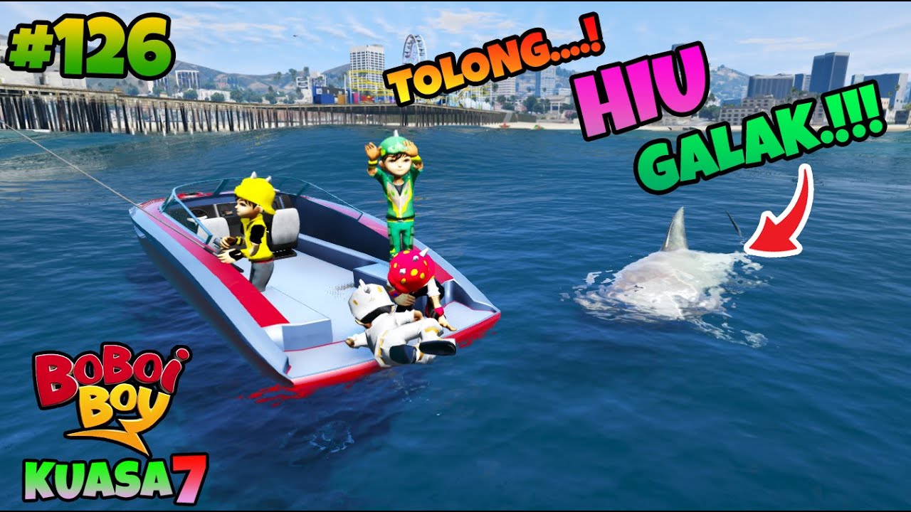 GTA 5 MOD BOBOIBOY KUASA 4  HAMPIR DI MAKAN HIU