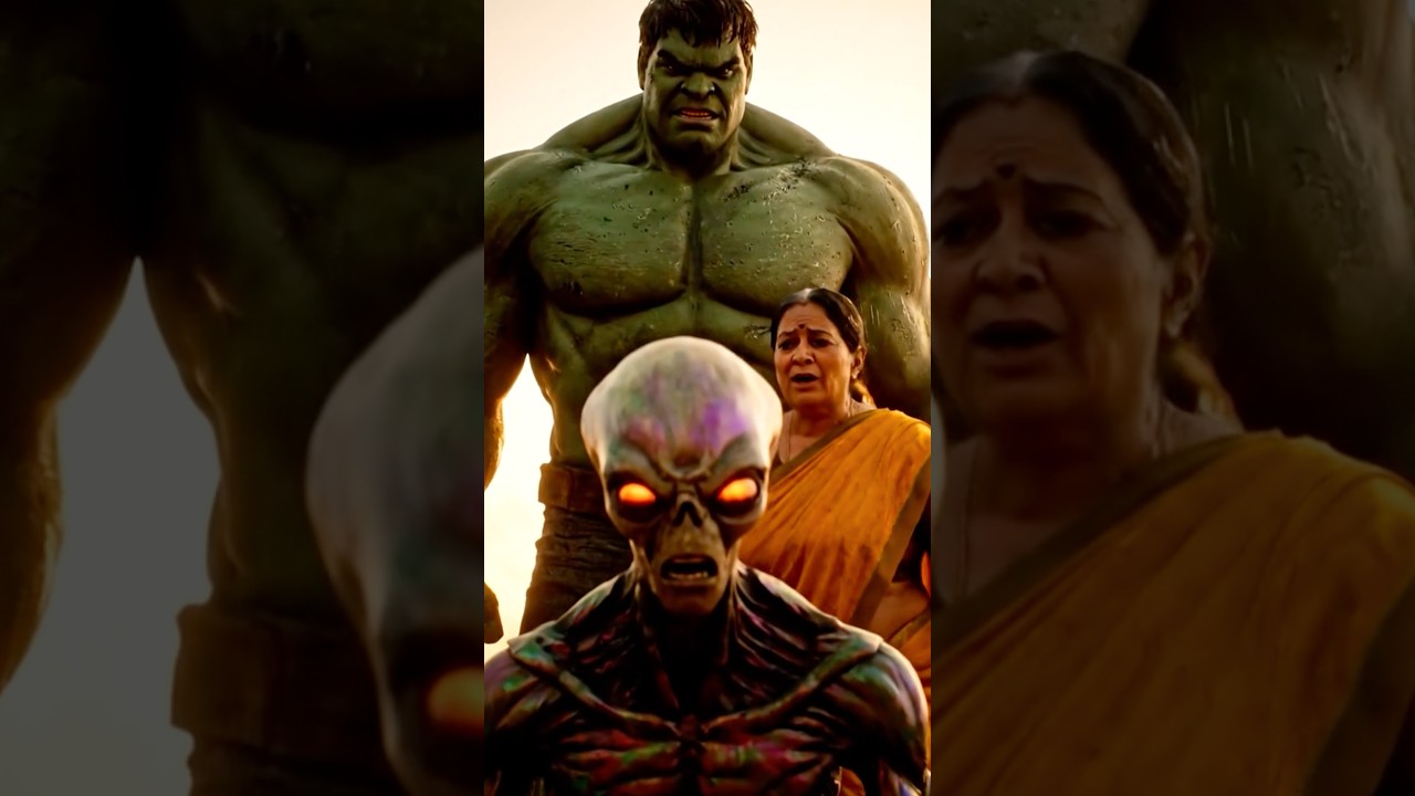 Hulk saves village from aliens 