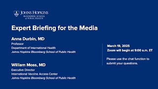 Expert Briefing on Vaccines, Measles | March 19, 2025
Johns Hopkins Bloomberg School of Public Health experts Anna Durbin and William Moss discuss the role vaccines play in public health, the diseases that vaccines have virtually wiped out in the U.S., vaccines and safety concerns, the current measles outbreak in the U.S., and ongoing vaccine research.
Vaccines play a critical role in preventing illness and death from many infectious diseases, including measles and polio. They can also prevent common causes of pneumonia and diarrhea, liver and cervical cancer, and more. A 2024 study published in The Lancet and led by the World Health Organization estimates that vaccines have saved 154 million lives worldwide over the past 50 years.
Anna Durbin, MD, is a professor in the Department of International Health at the Johns Hopkins Bloomberg School of Public Health. She studies experimental vaccines for SARS-CoV-2, dengue, West Nile virus, Zika, malaria, and more in human clinical trials and in controlled human infection studies.
William Moss, MD, is a professor in the departments of Epidemiology; International Health; and Molecular Microbiology and Immunology at the Johns Hopkins Bloomberg School of Public Health, and executive director at the Bloomberg School’s International Vaccine Access Center.
00:00 Introduction
1:21 Update on measles outbreak
6:44 Diseases prevented by vaccines
10:16 Vaccine hesitancy
11:30 Checking immune status
14:35 Forecasting outbreaks
16:21 Alternative therapies
18:00 Losing elimination status
20:11 Communicating about vaccines effectively
23:57 mRNA vaccine research
25:40 Vaccine access
27:12 HHS policy on vaccines
29:25 Tuberculosis
Anna Durbin:
https://publichealth.jhu.edu/faculty/798/anna-p-durbin
William Moss:
https://publichealth.jhu.edu/faculty/497/william-john-moss
International Vaccine Access Center:
https://publichealth.jhu.edu/ivac
Center for Immunization Research:
https://centerforimmunizationresearch.org
Measles Outbreaks in the U.S. Highlight the Importance of Vaccination:
https://publichealth.jhu.edu/2025/what-to-know-about-measles-and-vaccines
The Science of Vaccine Safety in the U.S.:
https://publichealth.jhu.edu/2025/how-the-us-ensures-vaccine-safety
Vaccines 101: The Basics of Vaccines and Vaccination:
https://publichealth.jhu.edu/2025/the-biology-of-vaccines
https://publichealth.jhu.edu
https://instagram.com/JohnsHopkinsSPH/
https://facebook.com/JohnsHopkinsSPH/
https://twitter.com/johnshopkinssph Expert Briefing on Vaccines, Measles | March 19, 2025