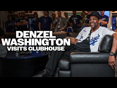 Denzel Washington Visits Dodger Clubhouse