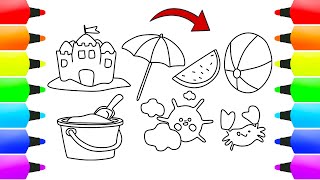 Summer Coloring Pages Castle, bucket, umbrella and beach ball screenshot 3