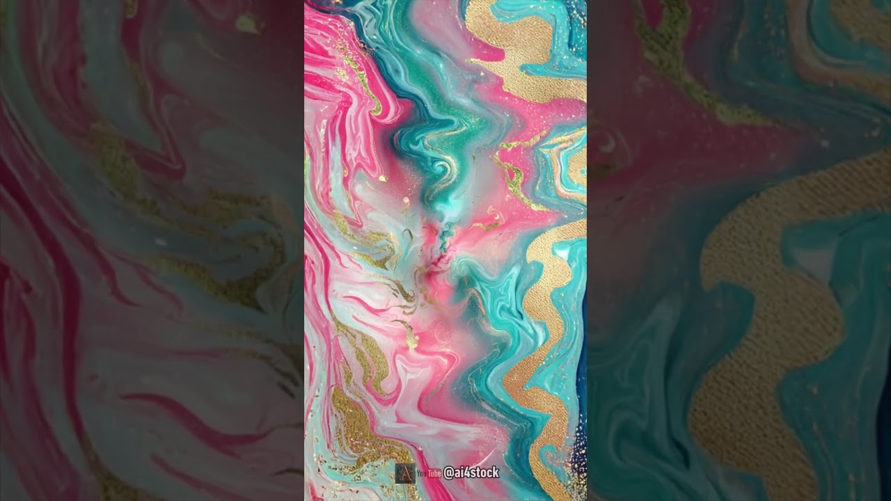 Elegant Abstract Flow: Vibrant Marble Swirls with Golden Highlights 