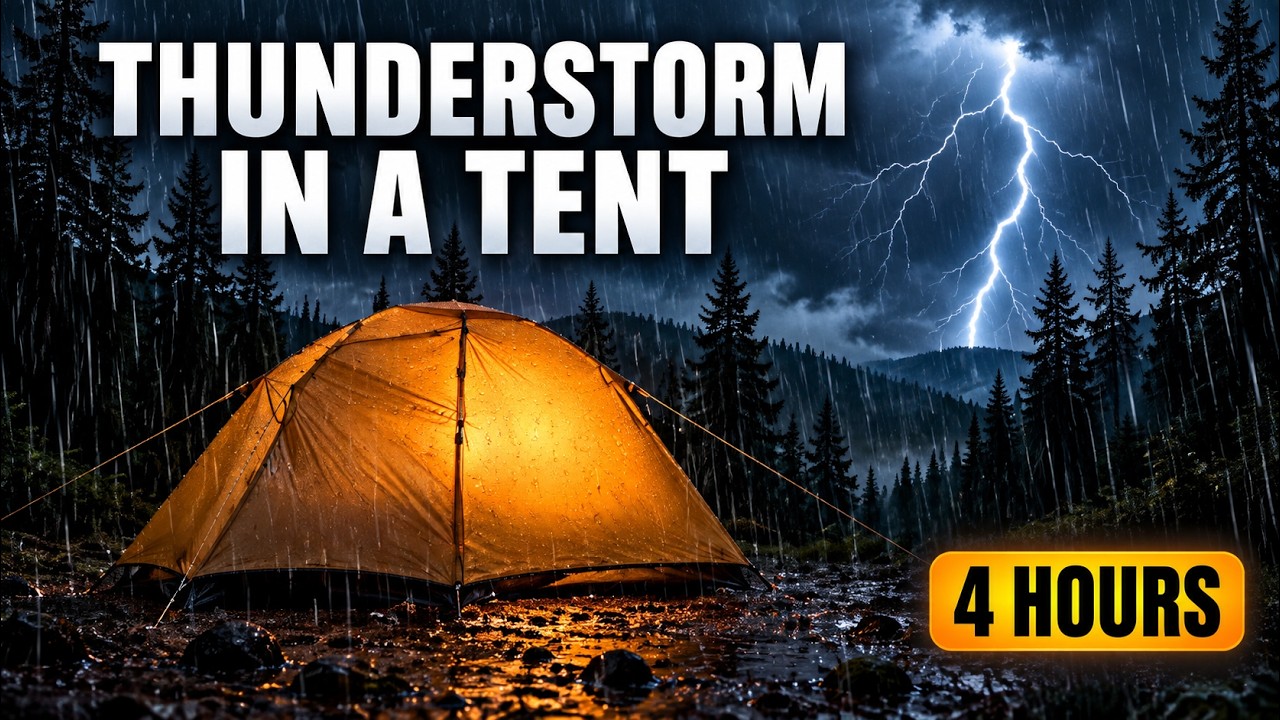 Tent in a Thunderstorm ⛈️ Heavy Rain & Thunder Sounds for Sleep | 4 Hours