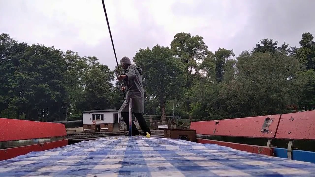 Famous  ferrymen operating historic hand pulled bark over Nahe River