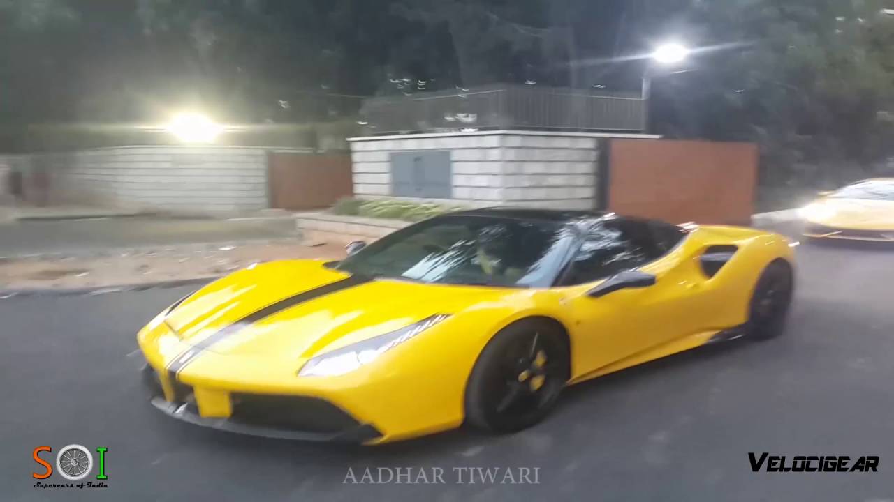 Supercars In India -Yellow Lamborghini Huracan & Yellow Ferrari 488 GTB Cruising In Bangalore,INDIA!