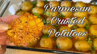 Viral Parmesan Crusted Oven Roasted Potatoes. Try this recipe! Crispy, Cheesy