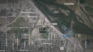 Brush fire breaks out on I-84 in Ontario