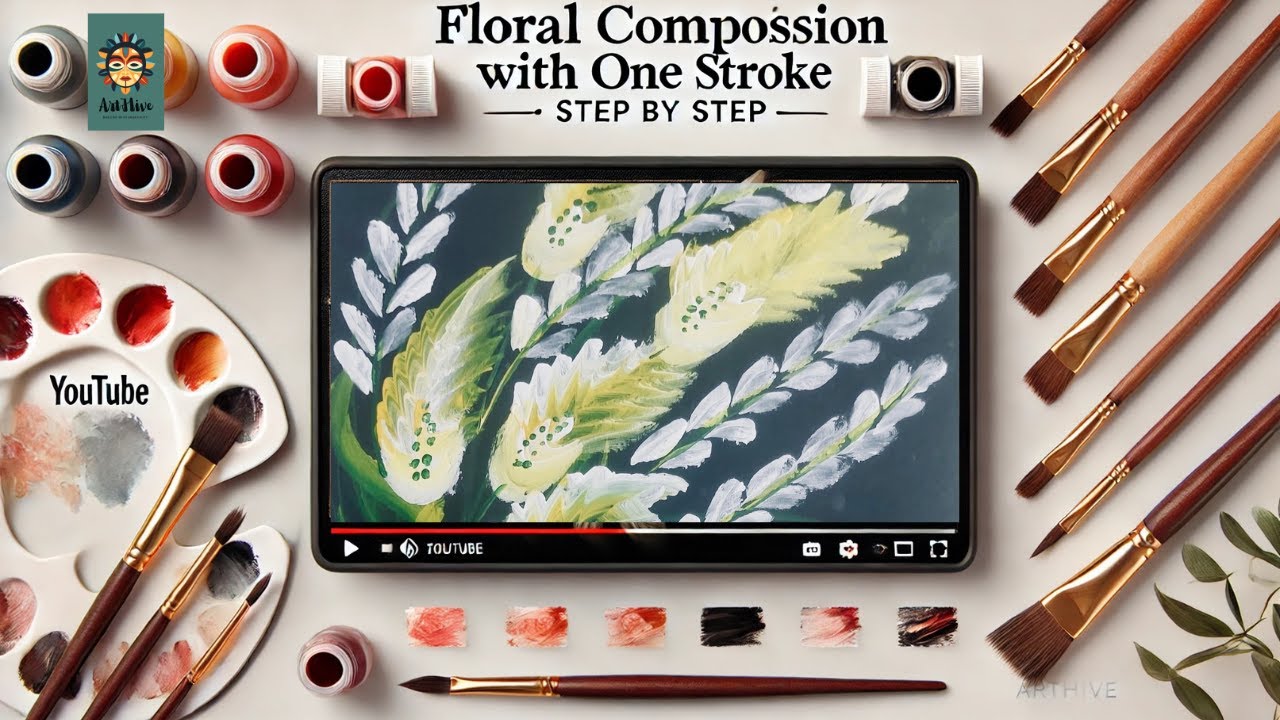 🎨 Floral Composition with One Stroke | Beautiful Flower Painting Step ...