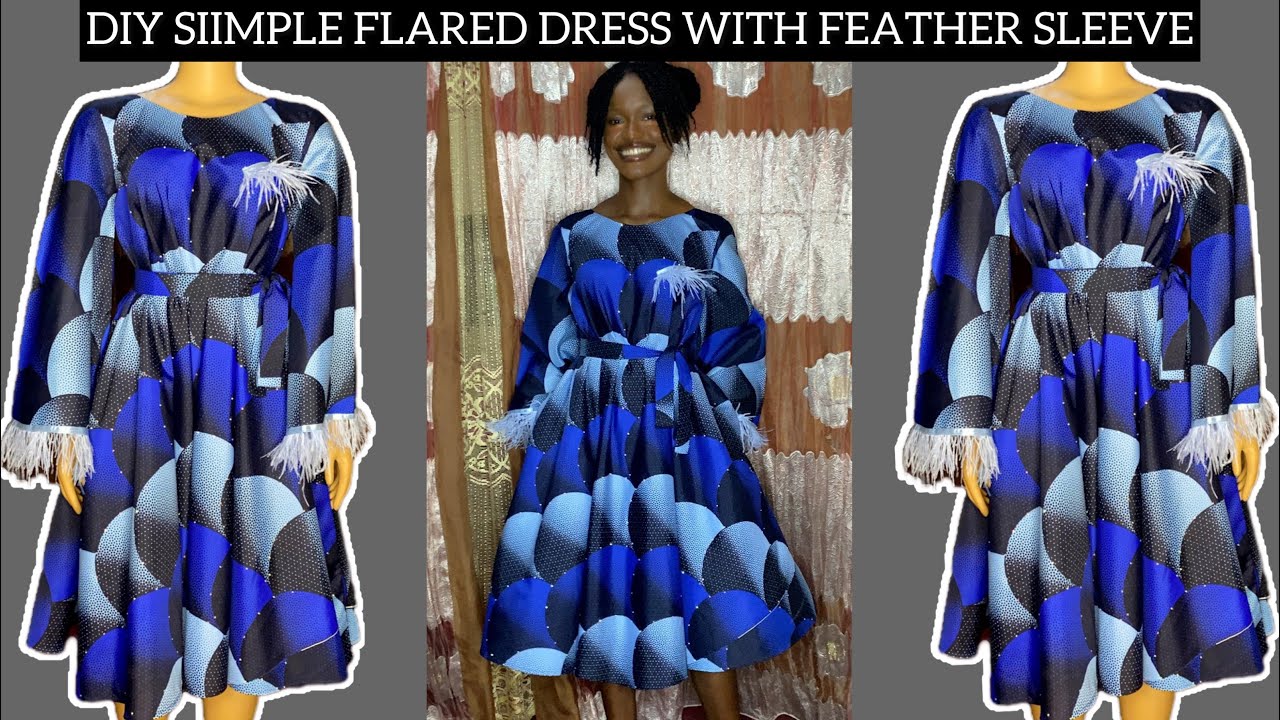 How to cut and sew a flared dress with feather sleeve - YouTube