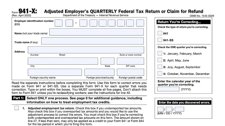 IRS Form 941-X walkthrough (Adjusted Employer’s QUARTERLY Federal Tax Return or Claim for Refund)
