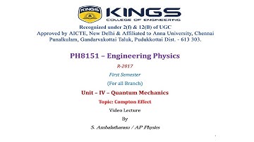 PH8151 - Engineering Physics - Unit IV Quantum Mechanics Compton Effect