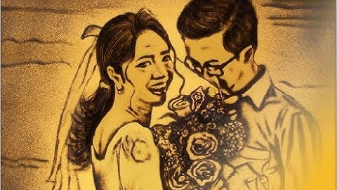 Biểu diễn vẽ tranh cát đám cưới, clip tranh đám cưới