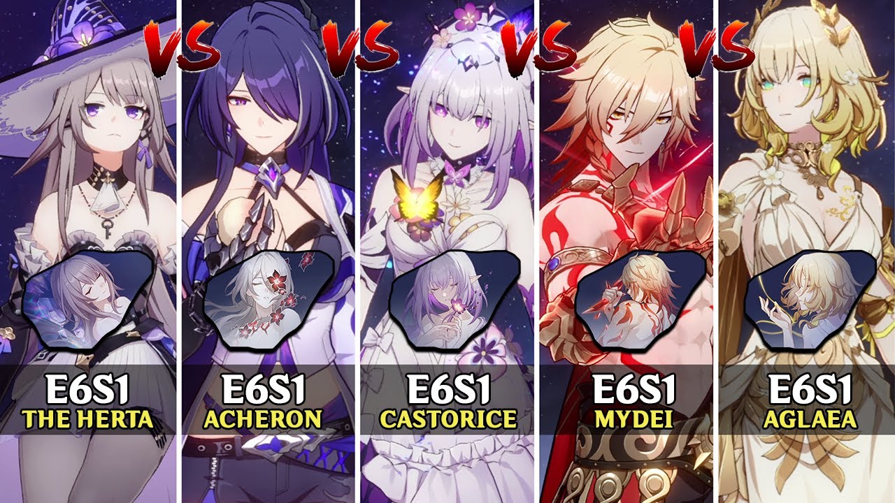 Castorice E6S1 vs Acheron E6S1 vs The Herta E6S1 vs Mydei E6S1 vs Aglaea E6S1 - Honkai: Star Rail