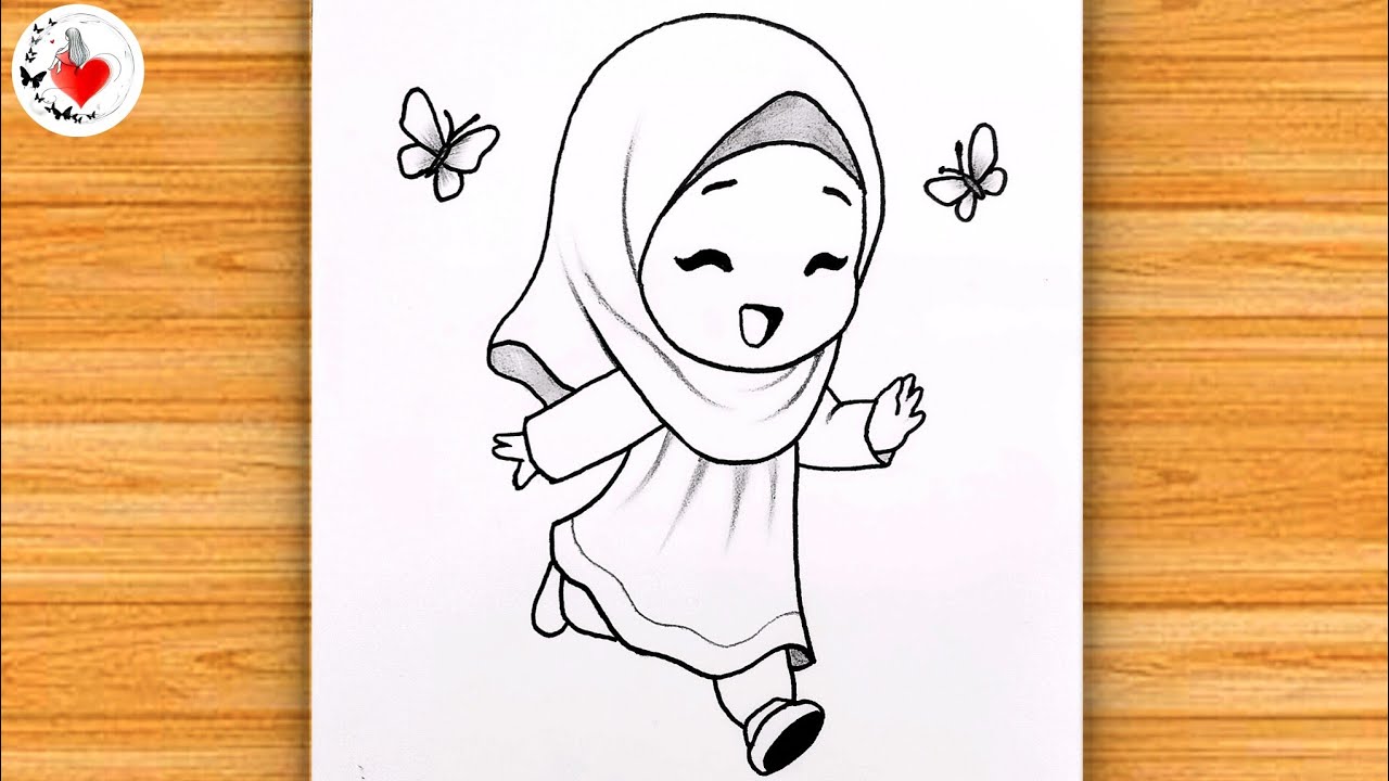 How to draw a little Muslim girl with butterflies|| Drawing Easy|| Pencil Sketch easy for beginners 