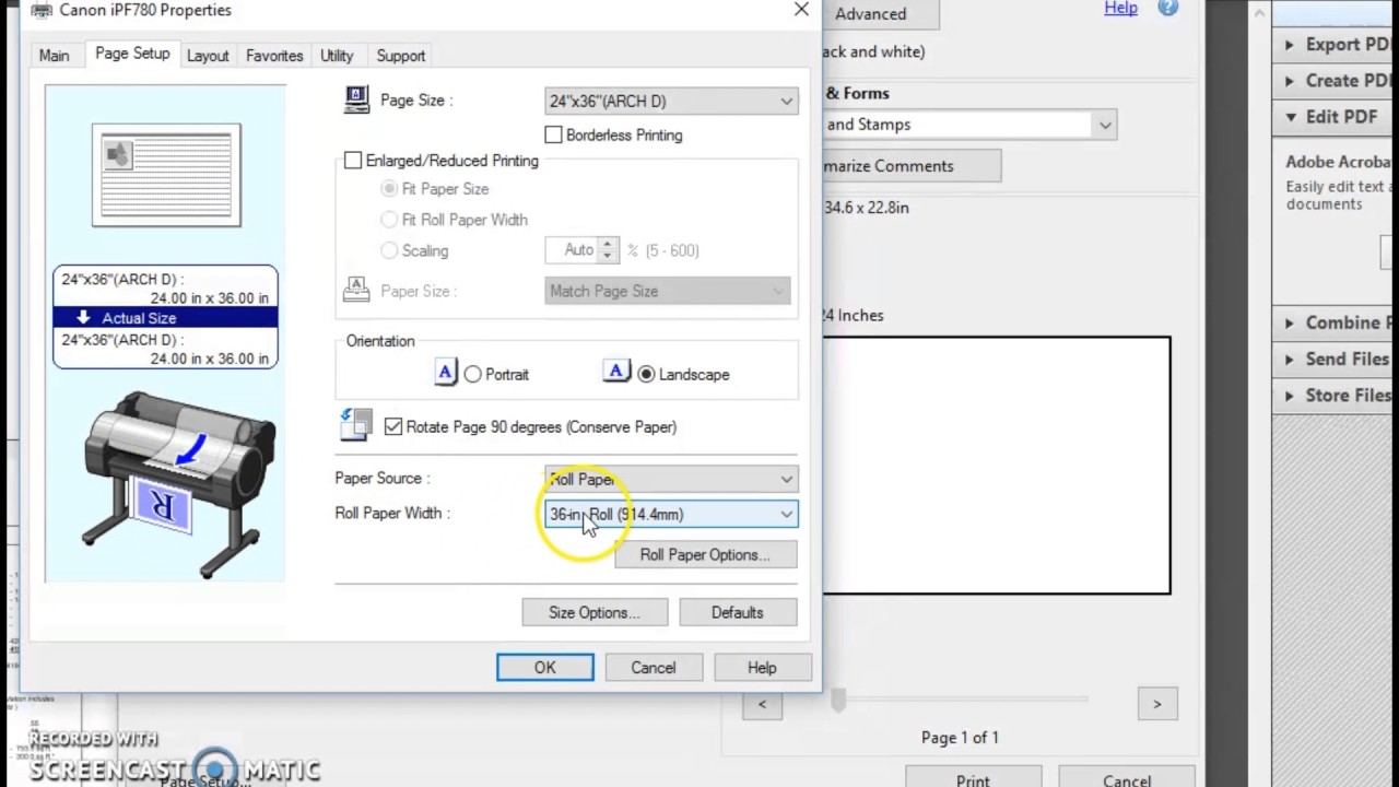 Canon iPF - How To Rotate PDF Drawings To Save Paper - YouTube