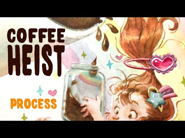 COFFEE HEIST!: Watercolour painting process ‍♀️☕️✨