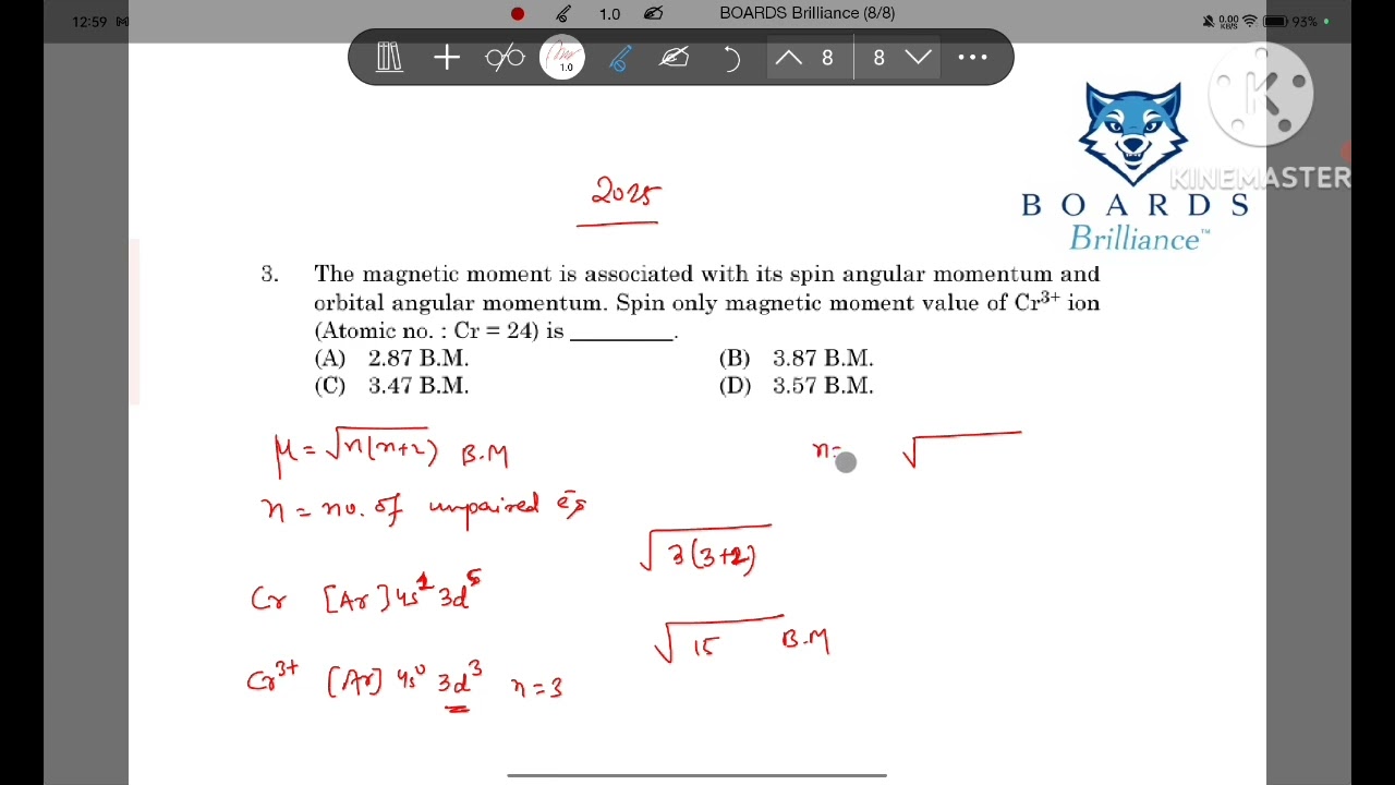 The magnetic moment is associated with its Spin only magneticmomentvalueofCr³+ ion is