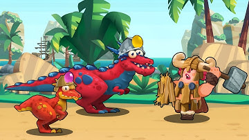 Thunder Drago and Pachy vs Hammer Caveman - Dino Bash 2 Travel Through Time