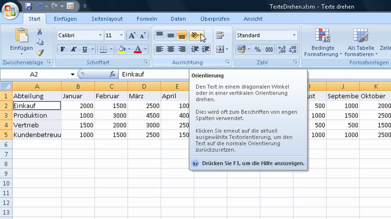 Excel 2007 Texte drehen YouTube