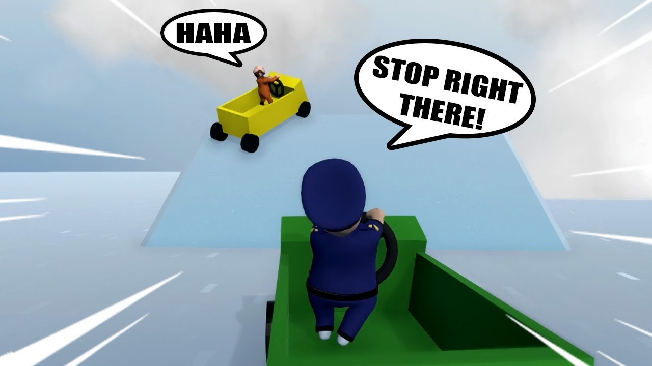 POLICE OFFICER CHASING CRIMINAL WITH CARS in HUMAN FALL FLAT