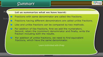 Summary - Addition And Subtraction Of Fractions | Fractions | Math | Class 6 | Iprep