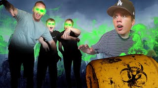 A toxic barrel fell from the sky! Family zombie blaster challenge!