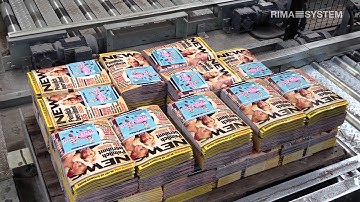 RIMA-SYSTEM Palletizing of stitched magazines with inserts and CD attached 081