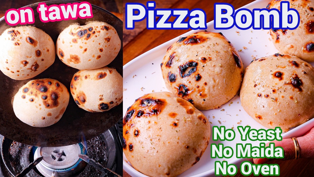 Pizza Bomb on Tawa - No Oven Pizza Recipe बच्चों की Favourite | Kids Favourite Cheesy Pizza Recipe
