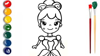 How to Draw a Cute Princess in a Dress || Drawing, Coloring and Painting for Beginners |Easy Drawing