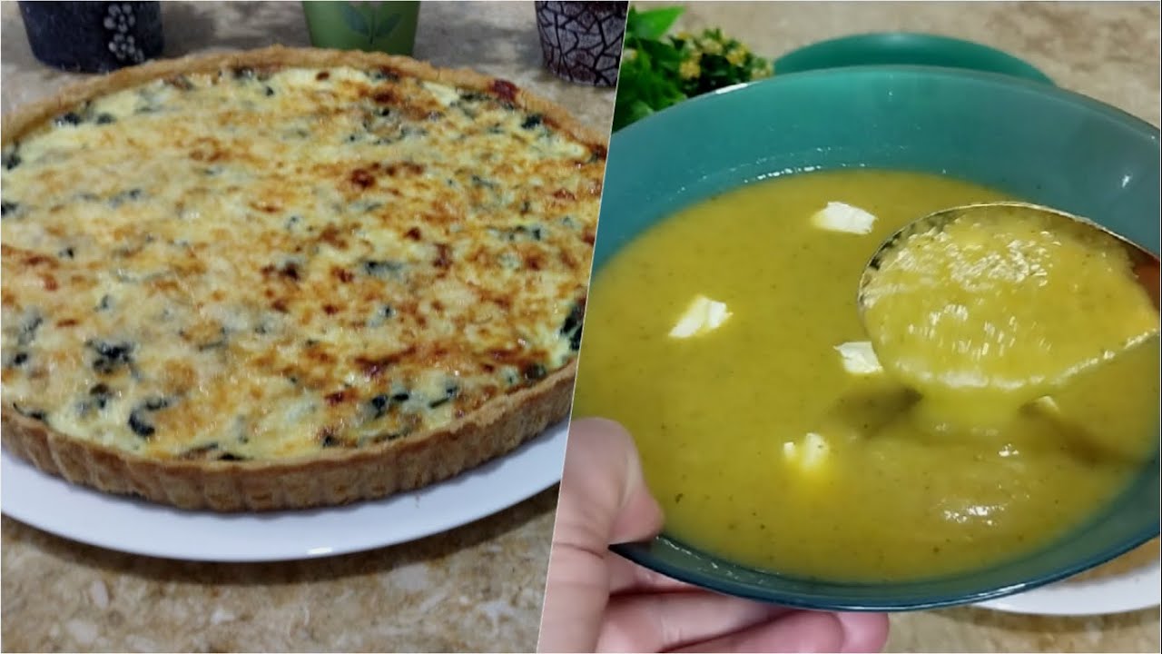 كيش بالسبانخ بعجينة مقرمشة تذوب فالفم بدون لحوم مع حساء الخضر  Quiche aux épinards