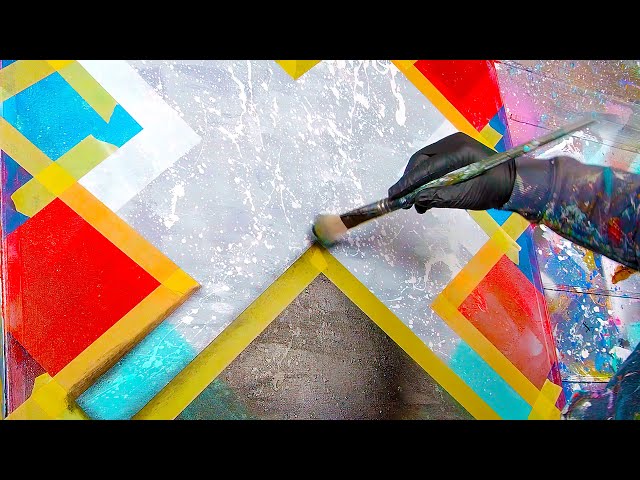 ABSTRACT ART PAINTING Demo With Acrylic Paint and Masking tape