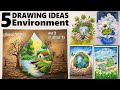 5 drawing ideas on save water earth day environment day step by step painting