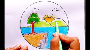 Easy circle scenery drawing/circle scenery drawing step by step circle drawing for beginner tutorial