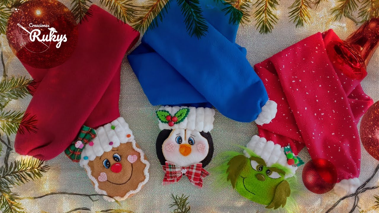 Bufandas Navideñas Pinguino, Grinch y Galleta | Con Moldes | Creaciones Rukys