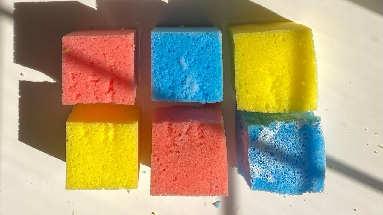 ASMR big block sponge ripping variety - dry wet soapy jelly - with scratching + slicing