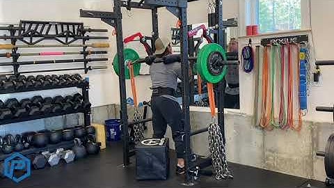 SSB Front Box Squat w  chains attached to bands