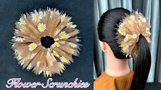 Easy Idea for BIG Flower Fabric Scrunchies. DIY Fabric Hair Tie.