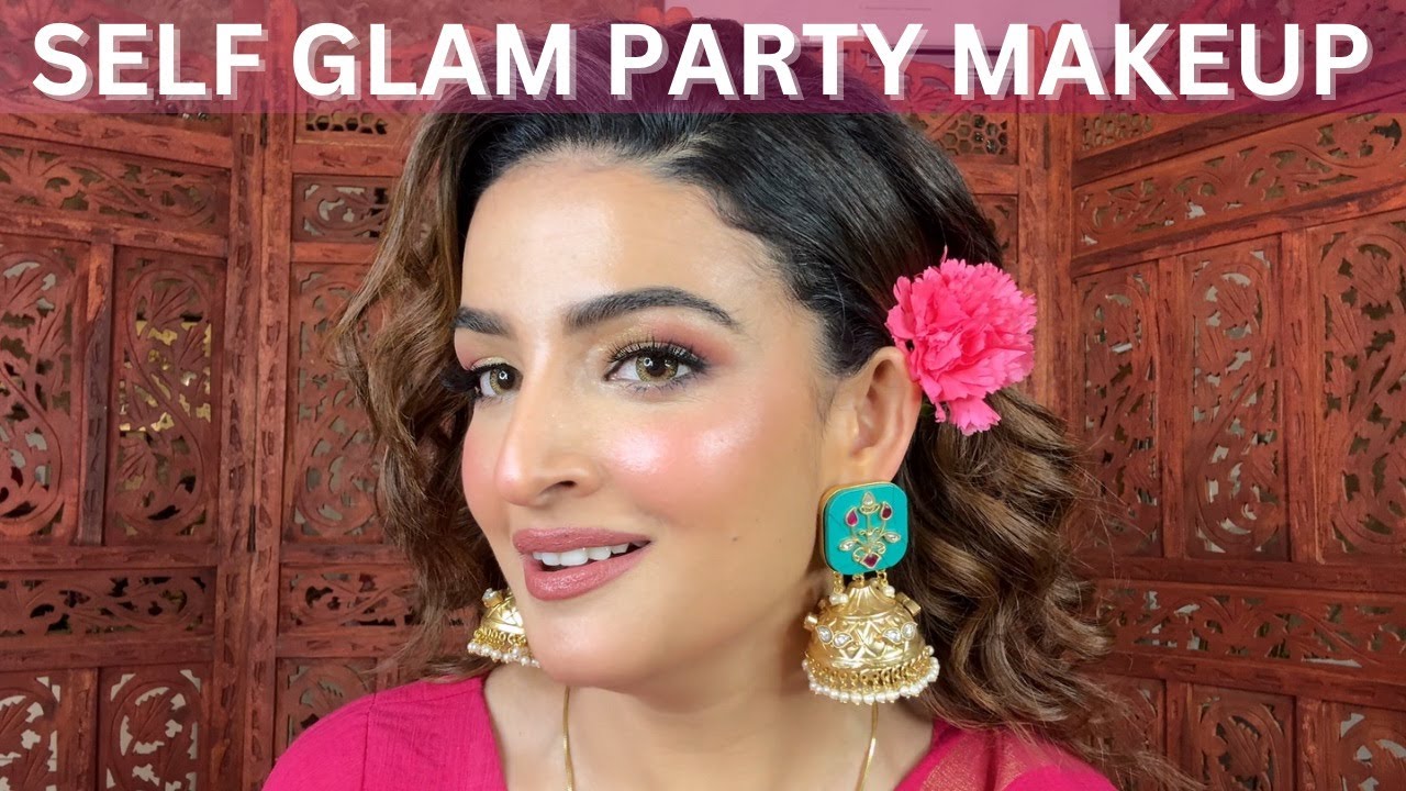 SELF GLAM PARTY MAKEUP LOOK with HAIRSTYLE || Step by step with product ...