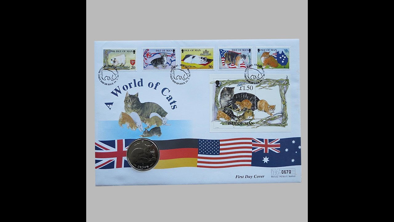 1996 A World of Cats 1 Crown Coin Cover - Isle of Man First Day Cover by Mercury