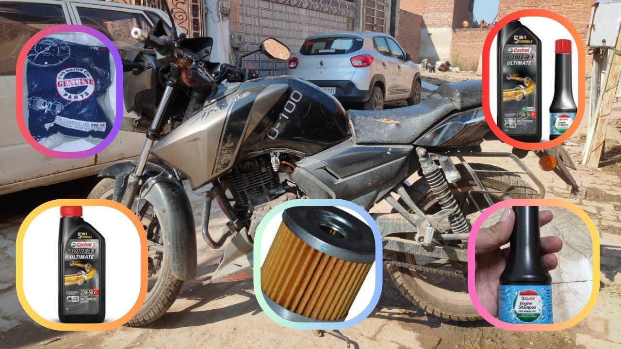 2013 Apache RTR 160 Service. Castrol engine flush, Engine oil, and oil