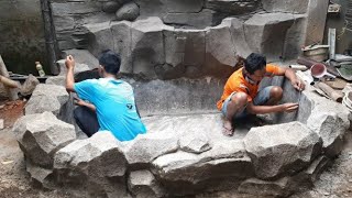 Cara membuat camber relief kolam ikan sederhana dan pemasangan kaca air terjun